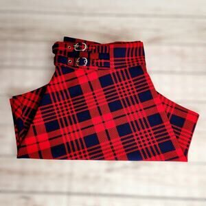 Rosegal Red Plaid Asymmetrical Skirt Size 2X Adjustable Grommet Buckle